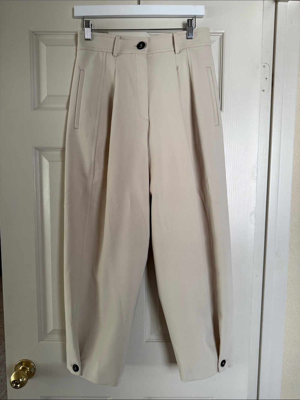 Tailored High-Waist Wide Leg Pants - Cream (Slight barrel fit)
